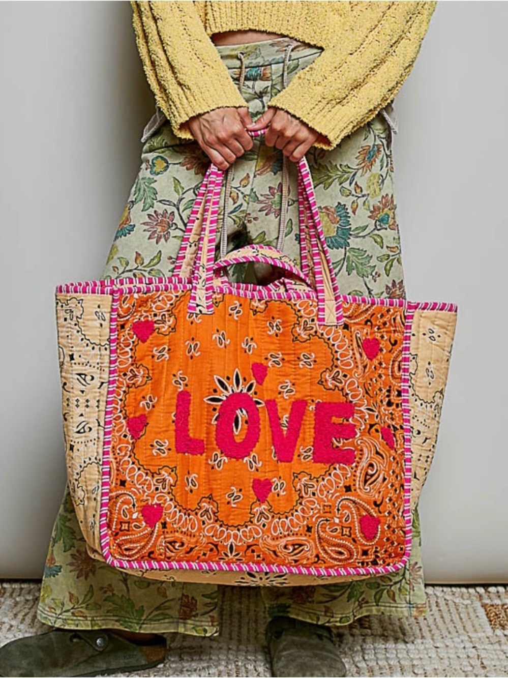 POL Boho 'LOVE' Embroidered Orange Tote Bag - Unbranded